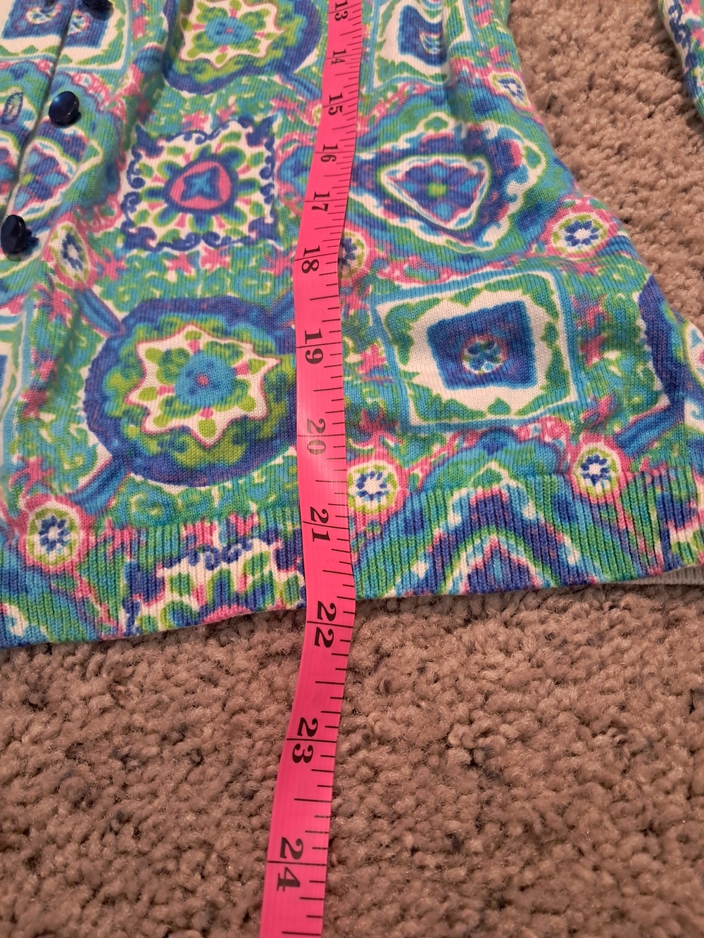 Talbots Green Multi-Pattern 3/4-Sleeve Cardigan In Size P - Picture 6 of 11